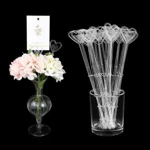 25 PCS 플로럴 카드 홀더 센터피스용 플라스틱 하트 모양 플라워 스틱 그림 투명 부케 웨딩 페스티벌용