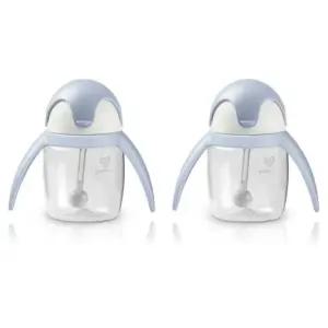 유미 유아컵 펭귄 빨대컵 휴대용 물컵 240ml 블루