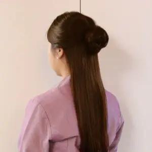 똥머리 올림머리 머리끈 가발 밝은갈색