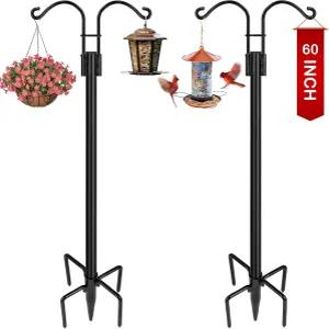 XDW-GIFTs 야외용 더블 셰퍼드 후크 새 모이통 걸이용 2팩 헤비 듀티 가든 폴 식물 바구니 태양광 조명