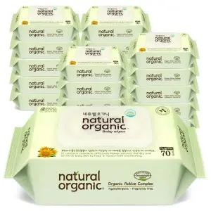 [네츄럴오가닉] 아기물티슈 오리지널 플레인 스마트캡형70매[20팩]
