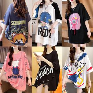 여름상품701여성빅사이즈 반팔티셔츠 여자롱 루즈핏 박스 라운드넥티 프린트 (새로본)