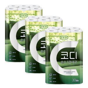 (무료)코디 롤화장지 순수3겹데코 30롤 30mx3팩