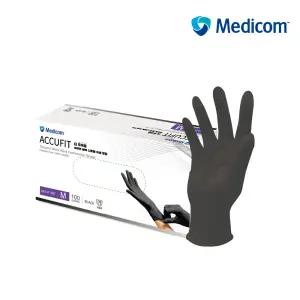 메디컴 아큐핏 두꺼운 니트릴장갑 [블랙] 100매입 식품용 고무 위생장갑 글러브 비츄인