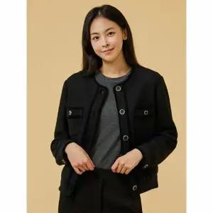 [하프클럽/자주]블랙 여 라운드넥 포켓 트위드 자켓 J102401031