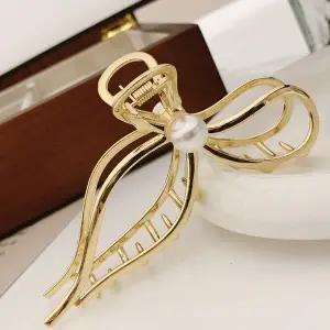 메탈 블록 진주 리본 올림머리 헤어 집게핀_13461124_588963