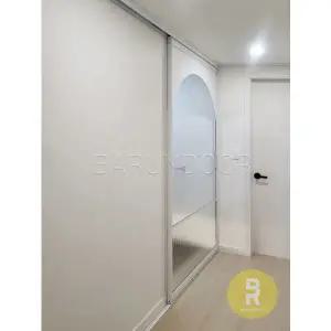 [바른도어]39번 원슬라이딩중문 아치형 유리분할형 화이트 투명 모루세로강화유리