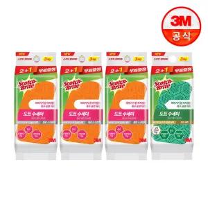 [3M] 제로스크래치 도트수세미 3입x3개+강력 도트수세미 3입X1개(총12입)