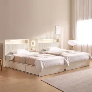 잉글랜더 덴버 전체 도장 호텔 LED 수납 침대 트윈 수납 침대+협탁1EA 매트제외-SS+SS