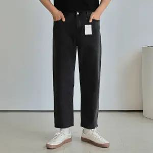 S-2XL 흑청 스판 마른남자 청바지 8부 히든밴딩 블랙데님팬츠 남학생 고등학생옷