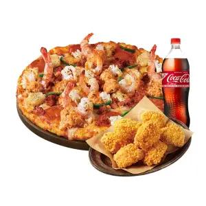 도미노피자 랍스터 슈림프 (L) + 콘 크런치 치킨 + 콜라 1.25L