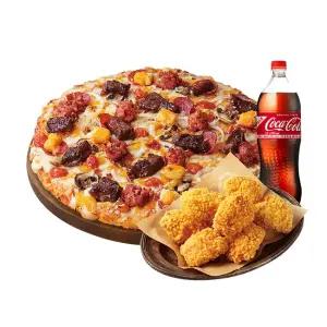 도미노피자 K-Rib&치즈 (L) + 콘 크런치 치킨 + 콜라 1.25L