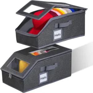 야구 모자용 슈가 스완 2PCS 스태커블 모자 정리함 투명 창문이 있는 옷장용 남녀를 위한 튼튼한 프레임