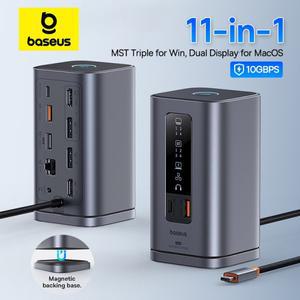 Baseus USB C 허브-DP 4K@60Hz HDMI DisplayPort 11-IN-1 도킹 스테이션 트리플 디스플레이 RJ45 PD 100W(