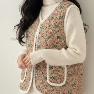 [라일리여성의류] Rly 할머니조끼 김장조끼 여성 기모 양털 플라워 로프