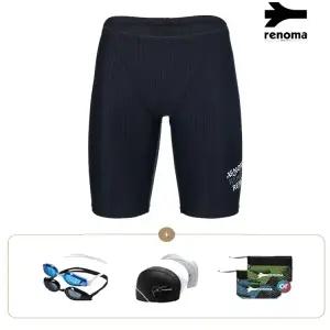 [롯데백화점]레노마 남성 솔리드 4부 수영복수경수모세트  MF2F803SET_BK