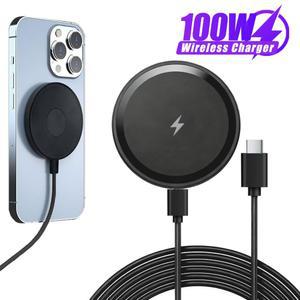 100W 마그네틱 무선 충전기 스탠드 C-C 케이블 폰 맥세이프 아이폰 17 16 15 14 13 12 프로 맥스 고속 충전 스테이션