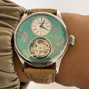 Merkur 100% 투르비옹 시계 남성용, 사파이어 방수 기계식 손목시계, 가죽 밴드