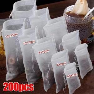 200/50PCS 일회용 차 필터 가방 커피 허브 느슨한 대 Drawstring 종이와 부직포 티백