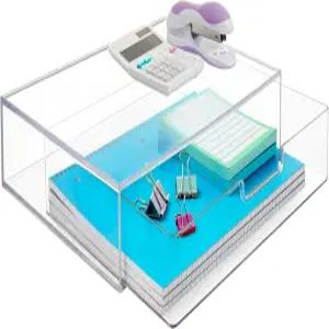 스토리 스탁스 플라스틱 스태커블 정리 서랍 투명 12.5인치 와이드 사무용 책상 액세서리 및 글자 크기의