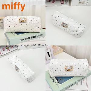 Kawaii Miffy 귀여운 연필 케이스 만화 토끼 자수 심플  폴카 도트 인쇄 화장품 브러쉬 보관 가방 소녀 선