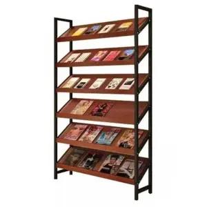 도서 진열대 잡지 6단 (라이트 폭m 화이트 책 선반 월넛) 전시대 프레임 진