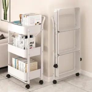 3단 물건정리 선반 접이식 이동식 카트 트롤리 수납함