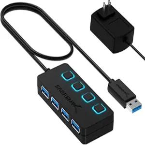 개별 LED 전원 스위치가 있는 SABRENT 4 포트 USB 3.0 허브 5V/2.5A 어댑터(HB-UMP3) 포함