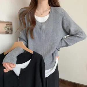 여성 EI67UM34 레이어드 루즈핏 긴팔 티셔츠 HH-E36