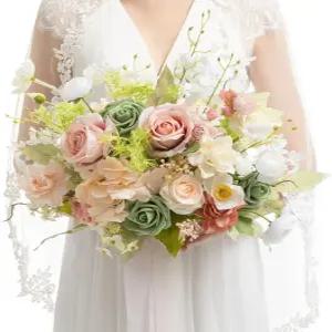 링의 순간 신부를 위한 코랄 핑크 폼 부케 웨딩 가든 블러쉬 플라워 프리 브라이덜 인공 13인치