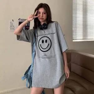 여자 MG67AT35 3컬러 박시티 영문 레터링 스마일 반팔티셔츠