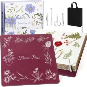 Hoolerry 초대형 플라워 프레스 키트 11인치 아마런트 선물용 건조 아트 북마크 부케 나무 드라이 보존 꽃