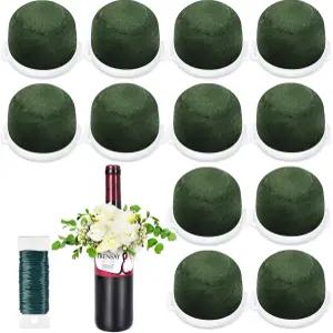 RMERVE 12개 미니 원형 플로럴 폼 신선한 와인 그린 병 홀더 꽃을 테이블 위한 웨딩 와이어 장식용