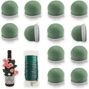 테이블 웨딩 와인 병 모자 장식용 미니 플로럴 블록 포함된 와이어 폼 홀더 12개 롤 원형 그린 1개가