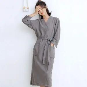 여성 SS25TV64 그레이 L 샤워 목욕가운 와플 호텔가운