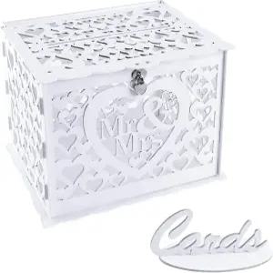 Ywlake 결혼식 돈 상자 홀더 대형 소박한 나무 DIY 봉투 선물 졸업 기념일 생일 파티를 위한 자물쇠 슬롯이