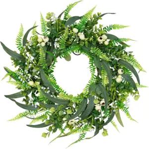 현관문용 세븐러브 20인치 봄여름 화환 빅 화이트 베리가 들어간 그린 박스우드 외벽 창문 농가 실내 야외