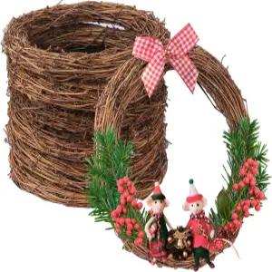 IHDYPEW 7 PCS 10 인치 천연 포도나무 화환 둥근 라탄 벌크 DIY 공예용 축제 크리스마스 결혼식 레스토랑