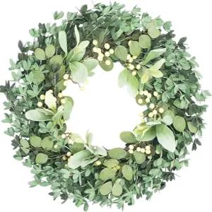 현관문용 Egolot 22인치 소프트 터치 박스우드 화환 양 귀와 화이트 베리가 있는 사계절 그리너리 스프링