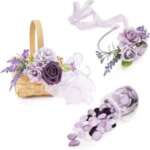 TINGE 타임 플라워 크라운을 가진 걸을 위한 인조 꽃 장식 웨딩 바구니 3종 세트 실크 장미 꽃잎 400개