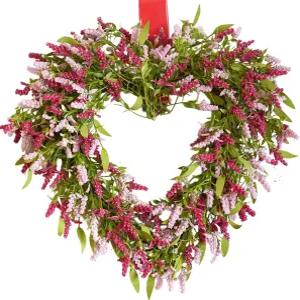 목가적인 18인치 봄 핑크 태슬 하트 화환 인조 스파이크 및 현관 실내 맨틀 테이블 발렌타인 결혼 기념