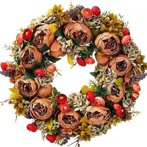 보마롤란 인조 모란 꽃 화환 19인치 빈티지 블루밍 실크 봄 여름 가을 겨울 큰 야외 현관 실내 결혼식