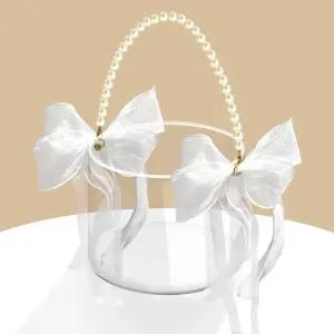 파데코르 플라워 걸 바구니 투명 결혼식 꽃잎 진주 손잡이 아크릴 꽃꽂이 수제 활 장식 포함