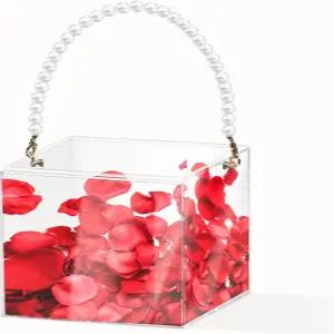 파데코르 플라워 걸 바구니 웨딩 리본이 달린 꽃잎 색종이 조각용 아크릴 꽃 홀더플라스틱