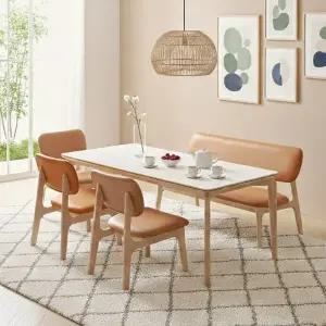 [에넥스]파밀리에 원목 6인용 포세린 세라믹 낮은 패밀리 벤치형 식탁세트 (의자3+벤치1)_착불