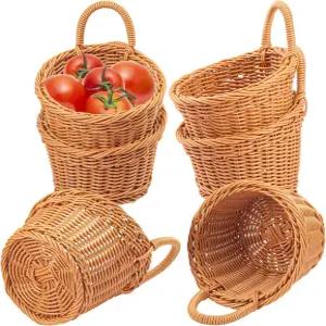게이테치 6팩 6.3 x 5인치 직조 매달린 과일 바구니 벽걸이 위커 주방용 화분 채소 및 보호 홈 데코