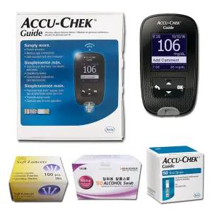 로슈 아큐첵 가이드 혈당측정기+시험지50+침110+솜100 혈당계 체크기 D