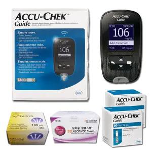 로슈 아큐첵 가이드 혈당측정기+시험지100+침110+솜100 혈당계 체크기 D