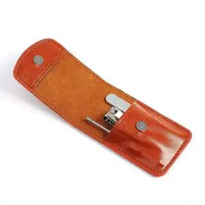 [하프클럽/]손톱깎이 3종세트 브라운 가죽케이스 주머니 선물용