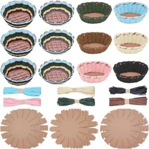 프리블로스 12세트 바구니 직조 키트 6가지 색상의 제작 초보자를 위한 창의적인 그릇 라피아 예술 및 공예